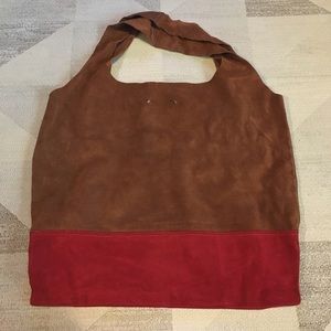 Suede Leather Cognac Red Tote Bag